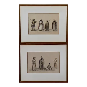 A Pair of 19th C. Engravings Depicting the Costumes and Weapons of Afghani Men by Dr. James Atkinson, 1843
