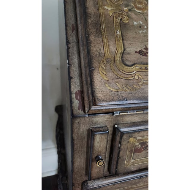 1990s Lillian August French Provincial Painted Floral Slant-Front Secretary Desk With Brass Gallery For Sale - Image 14 of 18