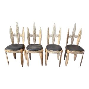 Vintage French Parisian Designer Nicolas Blandin Brutalist Barbarian Dining Chairs- Set of 4
