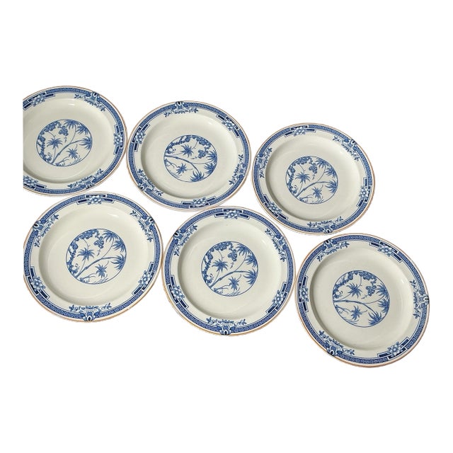 Vintage Wood & Sons England Kenya Blue & White Dinner Plates - Set of 6 For Sale