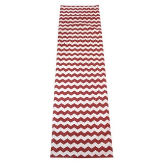 Madeline Weinrib Red/White Zig Zag Rug - 2'6" X 9' For Sale
