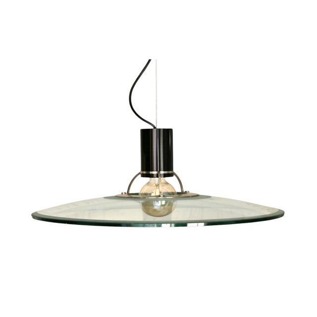 Large Chandelier in Thick Glass, Chrome and Black Lacquered Metal, Italy, 1970s For Sale - Image 9 of 11