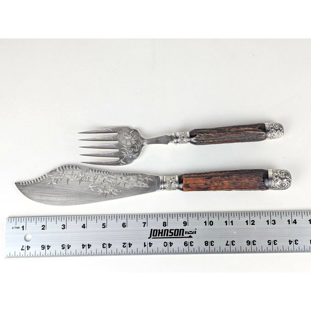Traditional Victorian English Fish Serving Knife and Fork, Aesthetic Movement, C. 1888 For Sale - Image 3 of 11