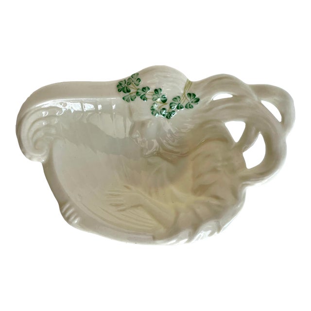 Art Nouveau Belleek Ireland Woman With Harp Porcelain Trinket Dish For Sale
