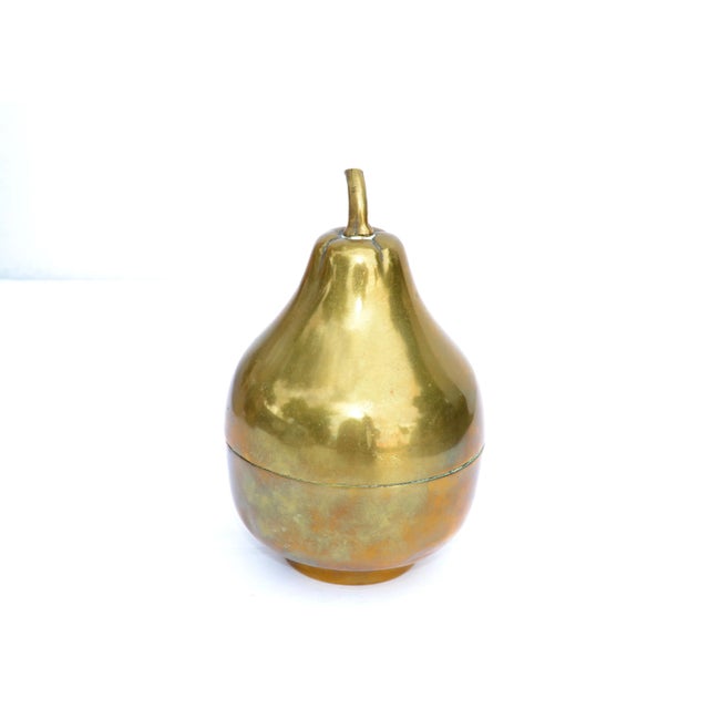 Mid-Century Modern 1930 Marked Brass & Silver Plate Pear Ice Bucket, Ice Cube Box, Fruit Sculpture For Sale - Image 3 of 13