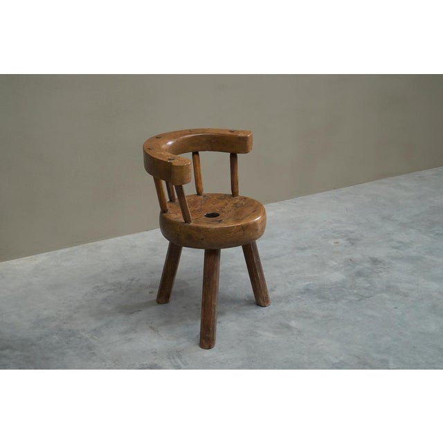 Provincial Sculptural 3-Legged Vernacular Chair in Oak, France, 1900s For Sale - Image 6 of 14