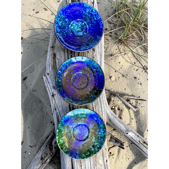 Stangl 1950s Mid Century Modern Stangl Mediterranean Art Pottery Blue Green Coffee Cups Saucers - Set of 3 For Sale - Image 4 of 11