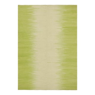 Rug & Kilim’s Contemporary Kilim in Beige & Green Stripes & Geometric Patterns For Sale