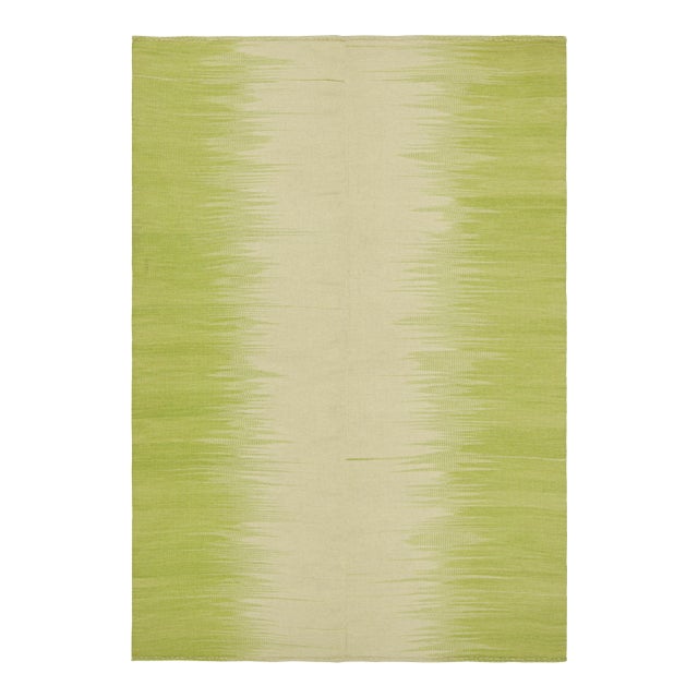 Rug & Kilim’s Contemporary Kilim in Beige & Green Stripes & Geometric Patterns For Sale