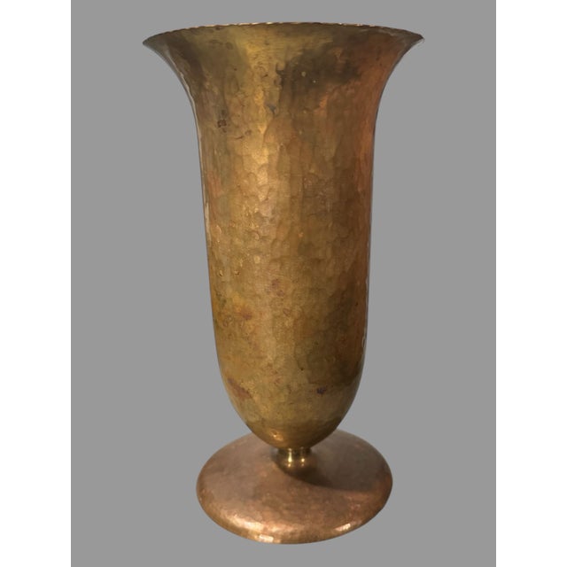Vintage Arts & Crafts Style 8.5" Hammered Copper Vase With Brass Finish For Sale - Image 6 of 6