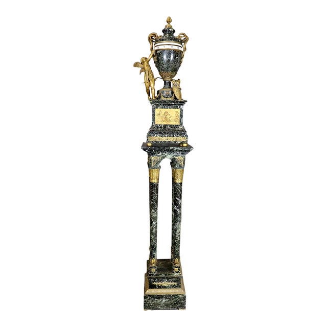 19th C. Louis XVI Style Gilt Bronze & Green Marble Rotary Clock For Sale