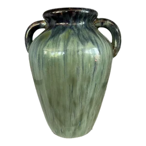 Vintage Sea-Green/Navy Blue Drip Glazed Pottery Vase