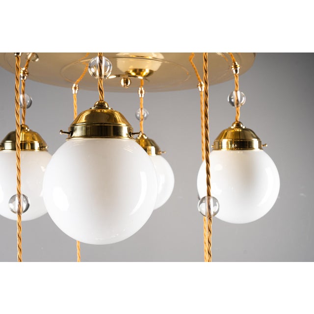 Gold Art Deco Chandelier with Opal Glass Shades, Vienna, 1920s For Sale - Image 8 of 18