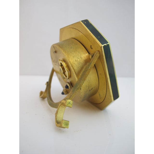 Mid 20th Century Cartier Paris Gold Plated Green Enamel Octagonal Travel Alarm Desk Clock For Sale - Image 5 of 14