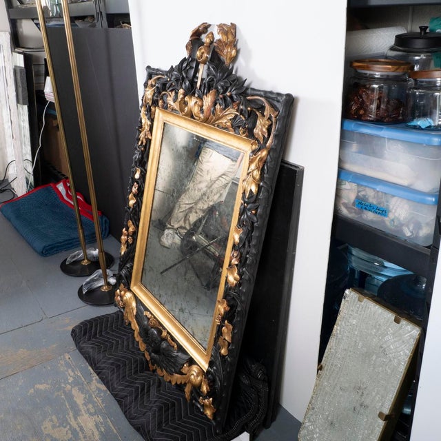 Gilded and ebonized oak Baroque mirror For Sale - Image 4 of 11