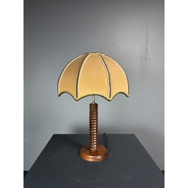 Mid-Century Modern French Brutalist Turned Wood Mushroom Table Lamp in the style of Charles Dudouyt, 1950s For Sale - Image 6 of 16