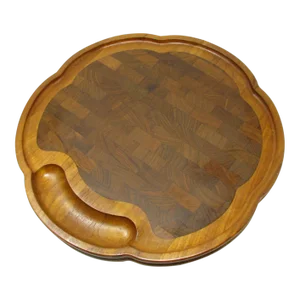 Vintage Nissen Denmark Clover Shaped Teak Carving Tray With Staved Teak Design