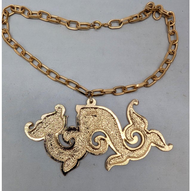 Vintage 1972 Signed Napier Goldtone Dragon Pendant Necklace For Sale - Image 10 of 11