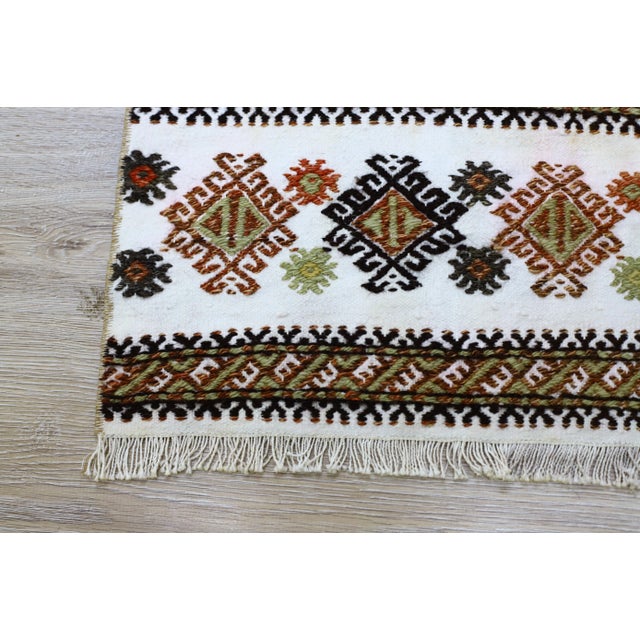 Beige 1950s Cabin Style Turkish Hand Knotted Striped Kilim Rug For Sale - Image 8 of 10