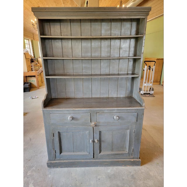 Wood Antique Rustic One Piece Pine Dresser From Southern England in a Wonderful Grey/Blue Color - Circa 1890 For Sale - Image 7 of 17