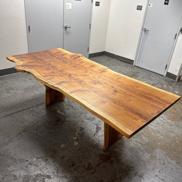 Contemporary Acacia Live Edge Trestle Dining Table For Sale In San Francisco - Image 6 of 12