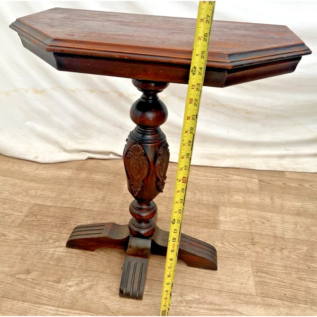 Brown 1940s Ornate Wooden Accent Table, Victorian Style Plant Stand, Small Entryway Pedestal For Sale - Image 8 of 12