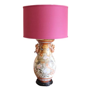 Very Large Japanese Kutani Orange and Gilt Decorated Lamp For Sale