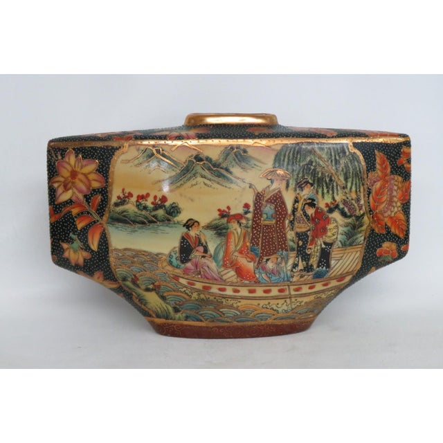 Satsuma Style Fan Shaped Pillow Vase Hand Painted Geisha and Flowers Motif 5056b For Sale - Image 18 of 18