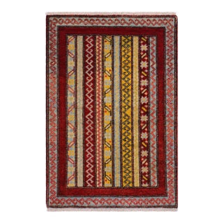 1990s Shabby Chic Tribal Khurgeen Red/Gray Wool Rug - 2'0 X 2'1 For Sale