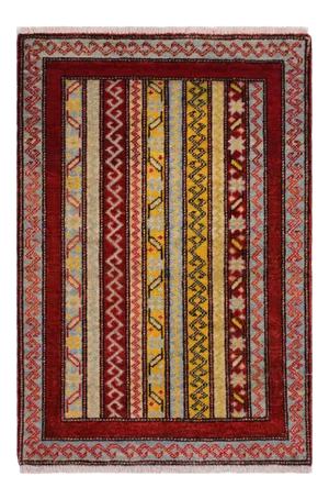 1990s Shabby Chic Tribal Khurgeen Red/Gray Wool Rug - 2'0 X 2'1