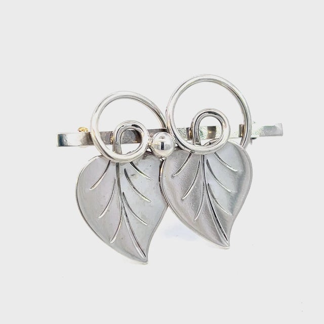1990s 1990s Georg Jensen Estate Vine Leaves Brooch Silver For Sale - Image 5 of 12