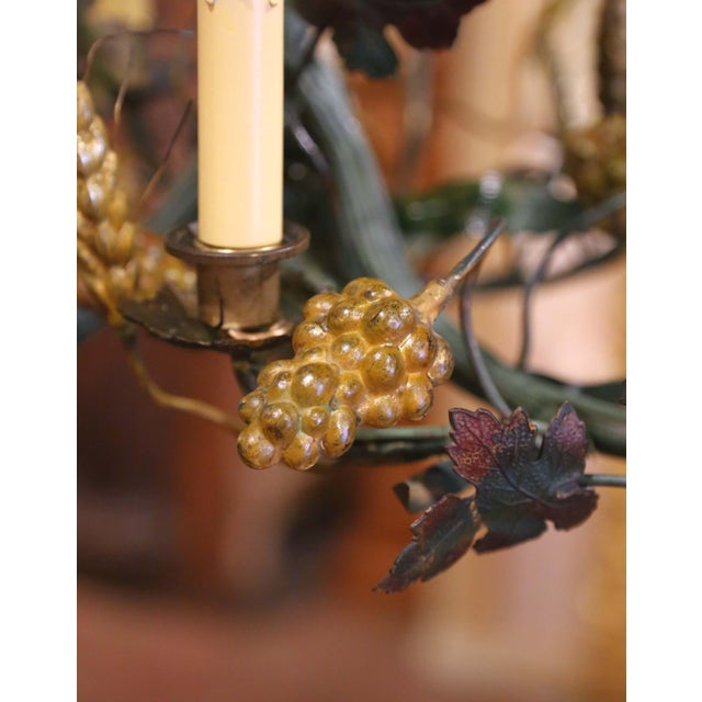 19th Century Italian Hand Painted Brass Grape & Wheat Eight-Light Chandelier For Sale - Image 12 of 13