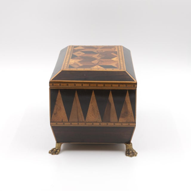 Wood Early 19th Century Specimen Wood Tea Caddy With Perspective Cube and Vandyke Parquetry For Sale - Image 7 of 12