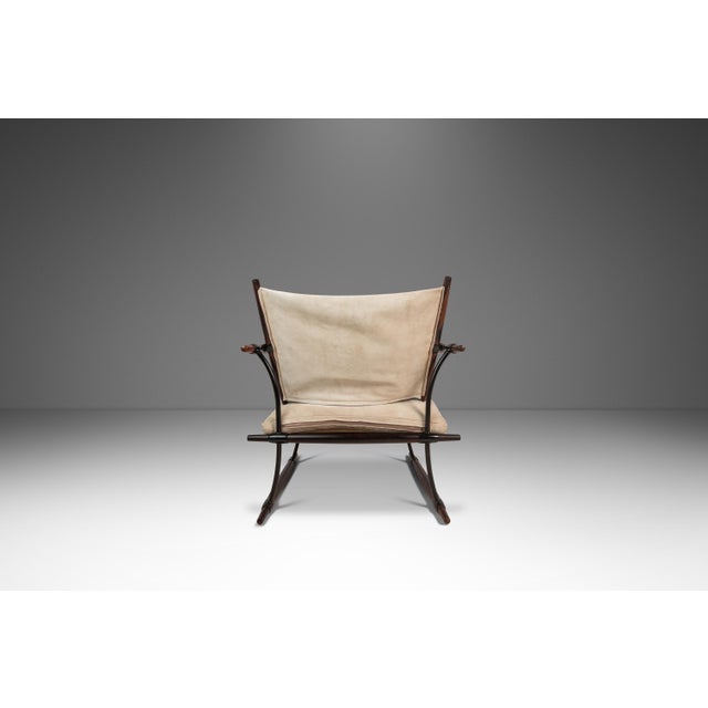 Animal Skin Rare Pair (2) of Restored Stokke "Stick" Chairs in Suede & Rosewood by Jens H. Quistgaard for Nissen Langaa, Denmark, C. 1960s For Sale - Image 7 of 18