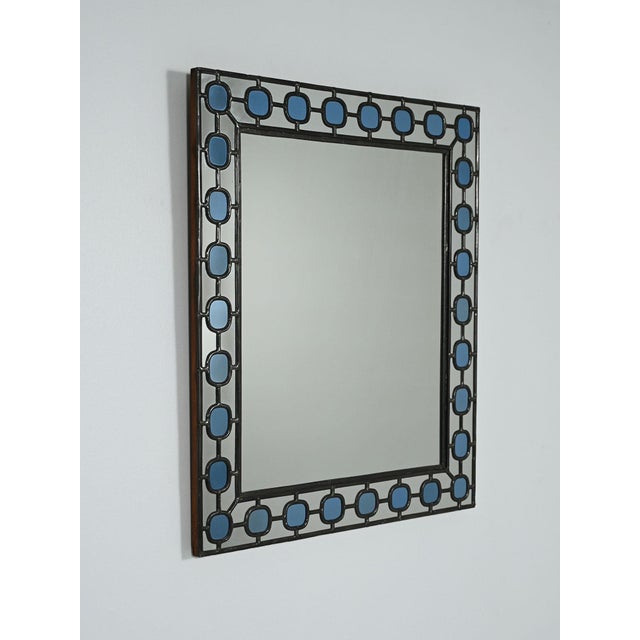 Scandinavian Mirror with Blue Leaded Glass Frame, 1940s For Sale - Image 9 of 9