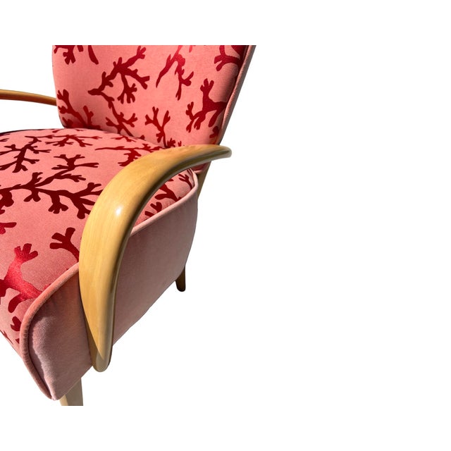 Vintage Mid Century Modern Pair Heywood Wakefield Lounge Pink Velvet Armchairs Restored Art Deco Model M340c For Sale In Palm Springs - Image 6 of 12