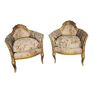 1920s Period French Art Deco Bergère Chairs - a Pair For Sale