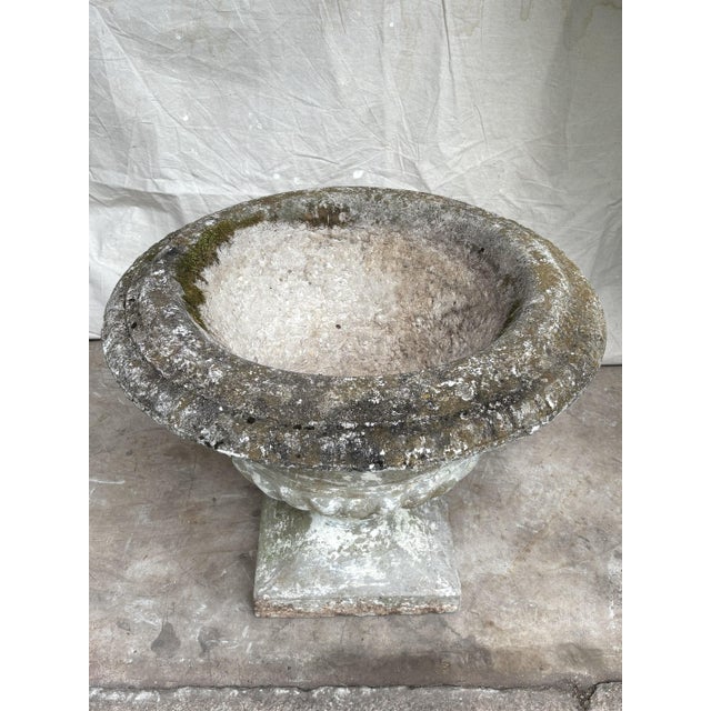 Cast Stone Campana Garden Urn With Moss Patina — Mid Century For Sale - Image 4 of 7