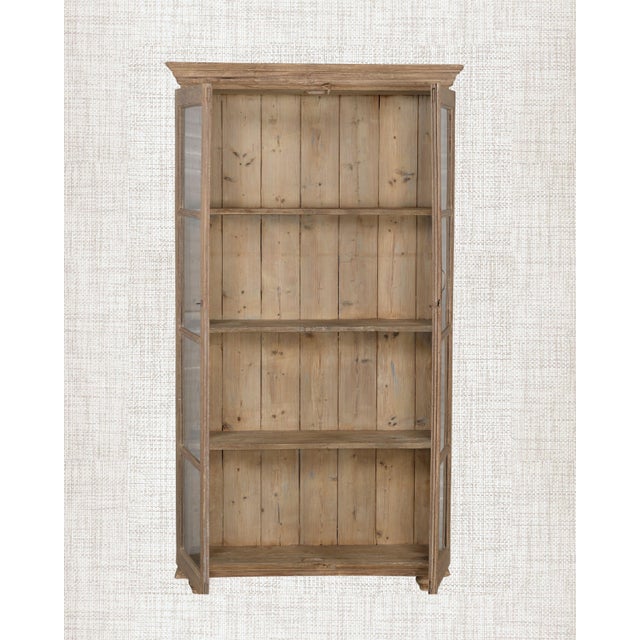 1930s Antique Indian Glass Armoire | Four Shelf Wood Cabinet| Vintage Teak Display Cabinet | Wabi Sabi Decor For Sale - Image 5 of 6