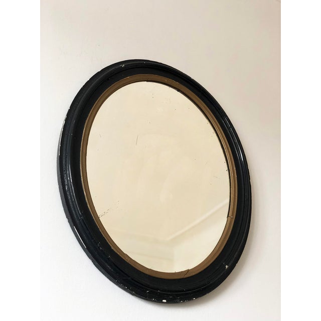 Wood Large Antique French Louis Philippe Oval Mirror – Black and Gold, Late 19th Century For Sale - Image 7 of 11