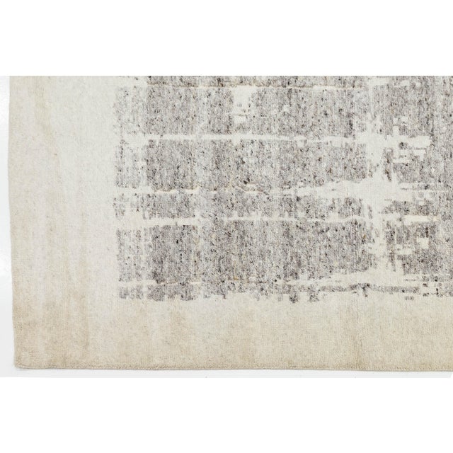 Textile 12 X 15 Contemporary Abstract Grid Wool Area Rug – Neutral Slate & Cream For Sale - Image 7 of 10