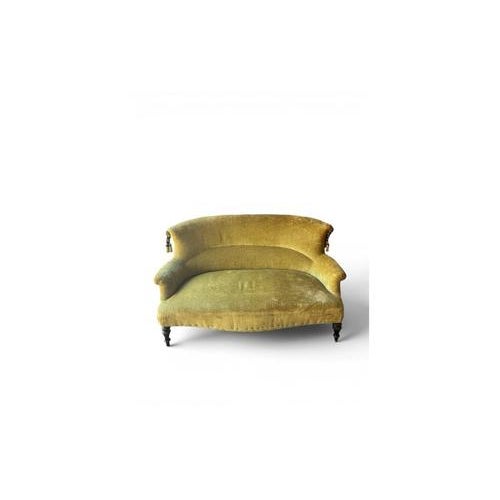 Textile Antique Mustard Velvet Curved Sofa with Decorative Tassels For Sale - Image 7 of 7