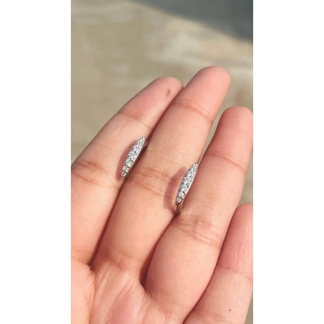 White 18k White Gold Natural Round Diamond Hoop Earrings for Women- 2 Pieces For Sale - Image 8 of 14