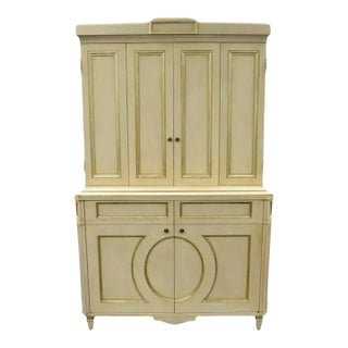 Decca French Neoclassical Louis XVI Style Cream & Gold Bar Cabinet Buffet For Sale