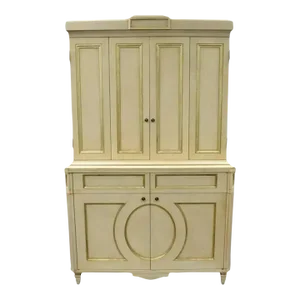 Decca French Neoclassical Louis XVI Style Cream & Gold Bar Cabinet Buffet