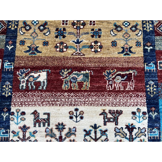 Hand-Knotted Khorjin Pictorial Gabbeh Runner With Horsemen, 2'11" X 9'5" For Sale - Image 4 of 12