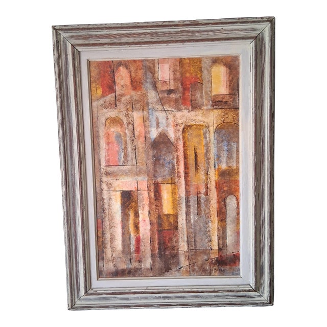 Vintage Abstract Oil on Masonite by British/Canadian Artist Frank Barry 1960s For Sale