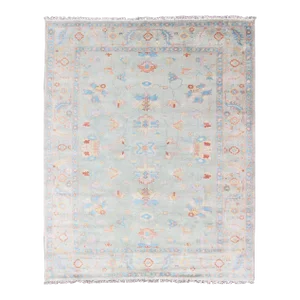Hand-Knotted Floral Oushak Rug in Light Blue by Keivan Woven Arts