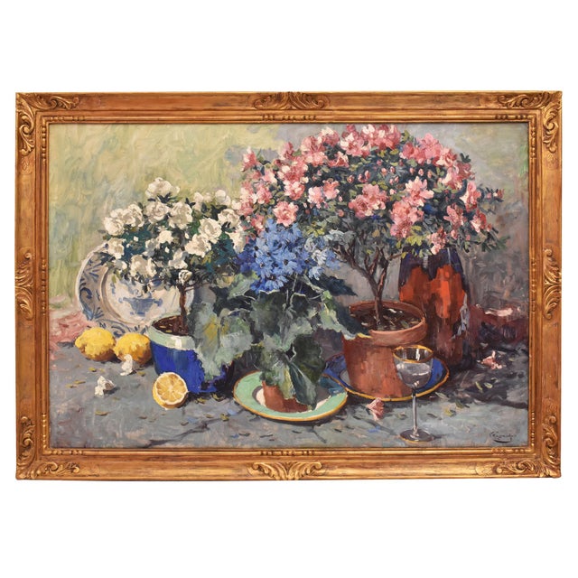 Victor Wagemaekers, Still Life with Pink Roses and Azalea, Oil on Canvas, 20th Century, Framed For Sale - Image 11 of 11