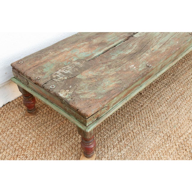 Antique Verdigris Teak Takhat Coffee Table For Sale - Image 4 of 12